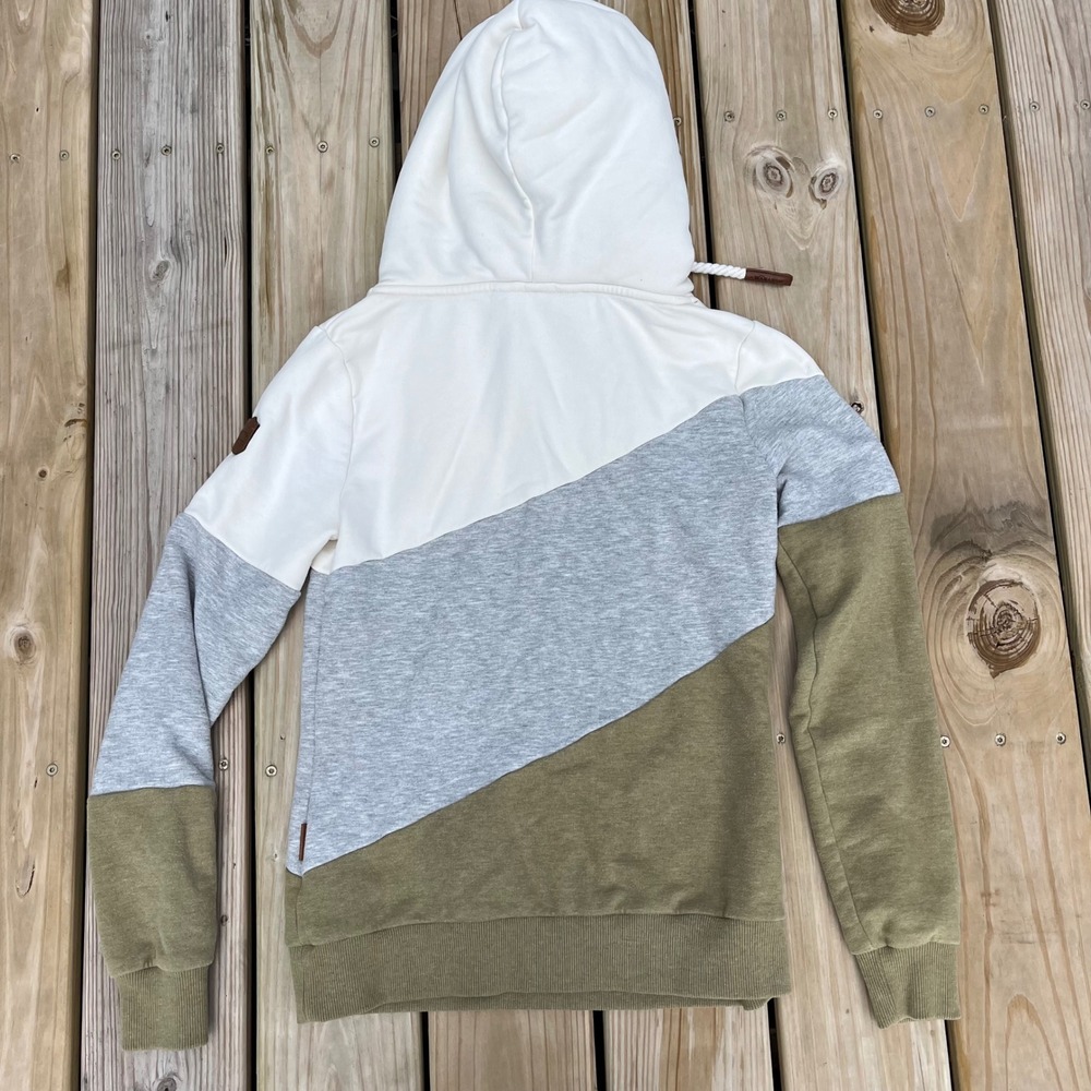 Wanakome Hooded Sweatshirt Selene Hoodie Ivory Gray Olive Green Small - Picture 2 of 6